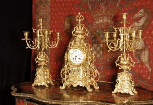 ***** Sold ***** Japy Freres Gilt Brass Rococo Clock Set ~ French - Circa 1890 ~